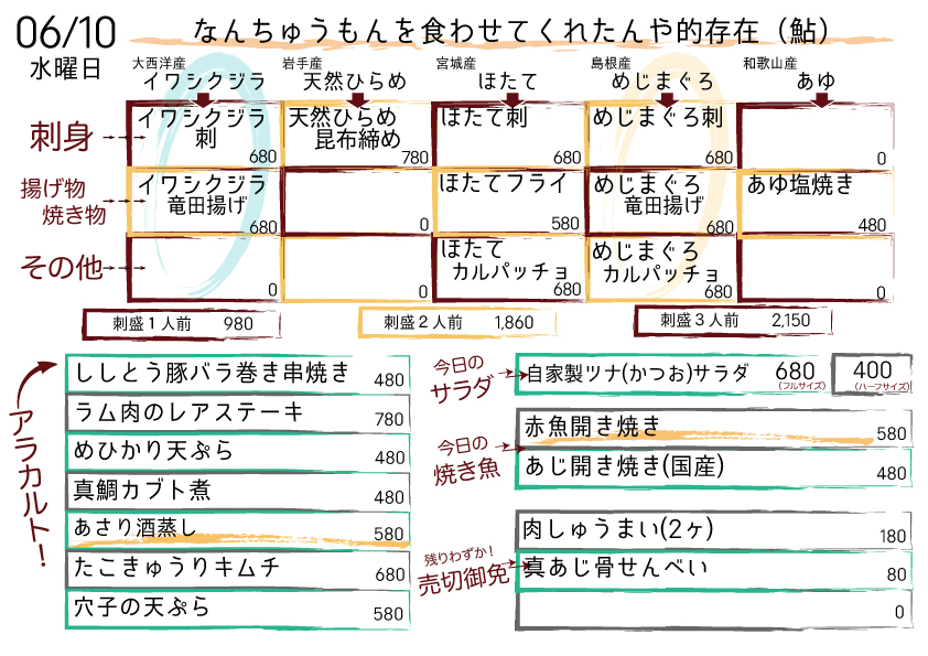 06 10 Menu Blog なんちゅうもんを食わせてくれたんや的存在 水曜は100 サワー0円 居間居酒屋ハマヤマ